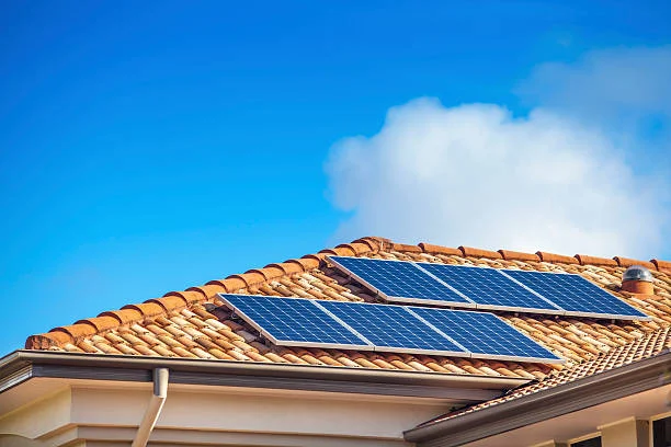 Solar panels on suburban Australian home
